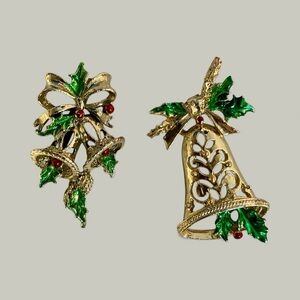 Pair of Vintage Signed Holiday Pins